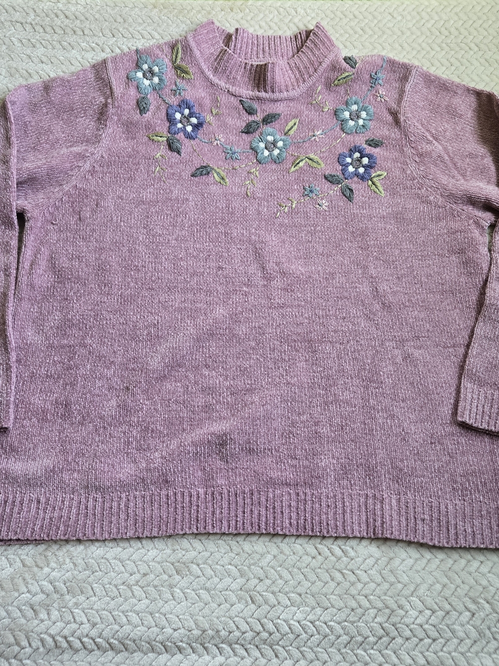 Alfred Dunner Womens 2X Dusty Pink Floral Chenille Embroidered Sweater